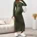 European And American Maternity Dress Round Neck Long Sleeve Maternity Dress Summer Large Slit Knitted Slim Maternity Dress_viptrois.com