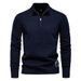 Men's Stand Collar Knit Sweater - Slim Fit, 95% Cotton, Half-Zipper Pullover (Navy/Black/Green/Light Gray/Dark Gray/Beige)_viptrois.com
