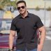 Men's Clothing Plus Size Fat Guy Summer Thin Short Sleeved Shirt Fat Brother Business Casual Loose Slightly Elastic Solid Color Professional Shirt_viptrois.com