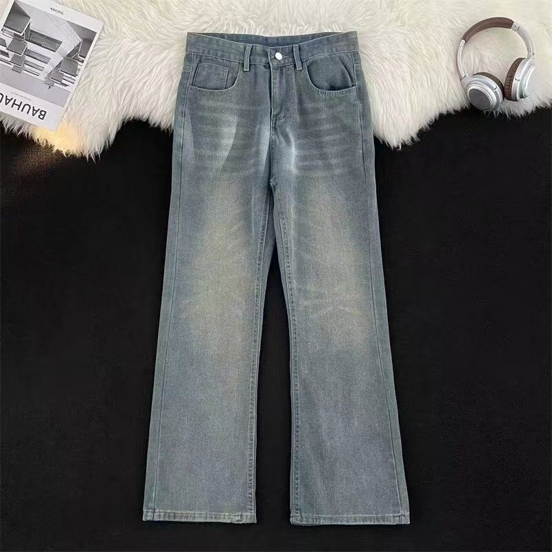 Unisex Autumn Trendy High Street Casual Versatile Straight Leg Long Pants American Cat Whisker Distressed Washed Jeans_viptrois.com