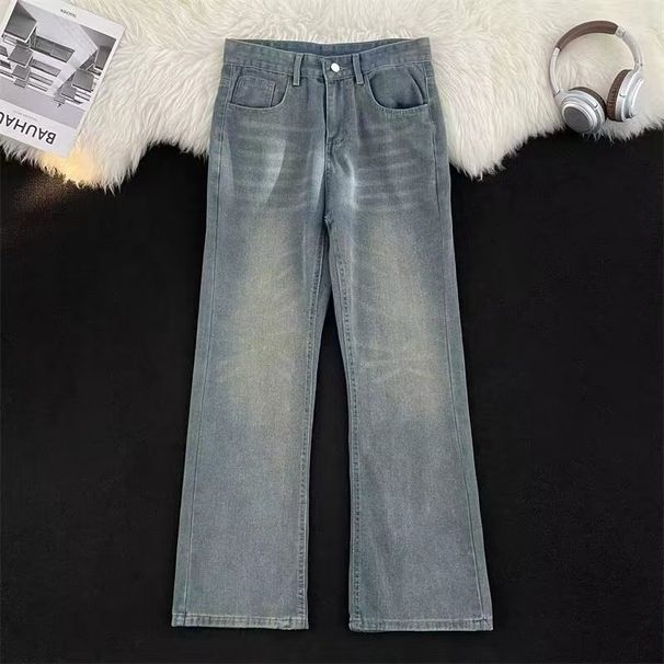 Unisex Autumn Trendy High Street Casual Versatile Straight Leg Long Pants American Cat Whisker Distressed Washed Jeans_viptrois.com