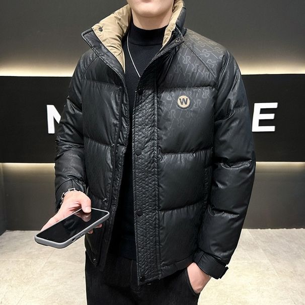 Pure Men's Jacket Winter Fashion Stand Collar Youth European And American Print Thickened Warm Cold-Proof Duck Down Coat_viptrois.com