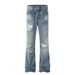 Men's Clothing Street Washed Ripped Tassel Flared Jeans High Street Cleanfit Straight Drape Trousers_viptrois.com