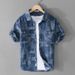 Summer men's workwear denim short-sleeved shirt loose handsome trend simple versatile young men's shirt 715_viptrois.com