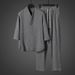Men's Clothing New Thin Casual Sports Suit Men's Summer High End V Neck Slim Fit Three Quarter Sleeves Two Piece Suit_viptrois.com