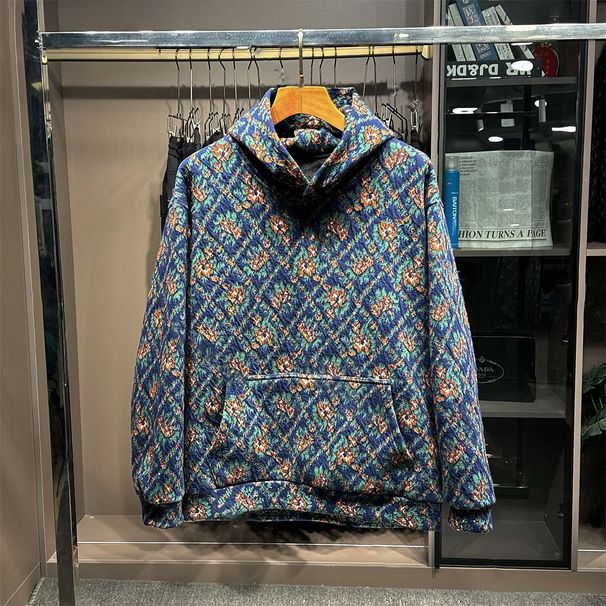 Men's Clothing Plus Velvet Long Sleeved T Shirt Sweater Casual Slim Hooded Jacquard Jacket Top Ins_viptrois.com