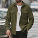 "Men's Corduroy Work Shirt Jacket - Polyester Blend Relaxed Fit Button-Up With Chest Pockets (Black/Grey/Khaki/Olive, S-XXXL)"_viptrois.com
