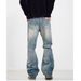 Trendy Flared American Retro Distressed Slim Fit Couple Jeans For Teenagers, Straight Leg, Washed, Button, Slightly Elastic_viptrois.com