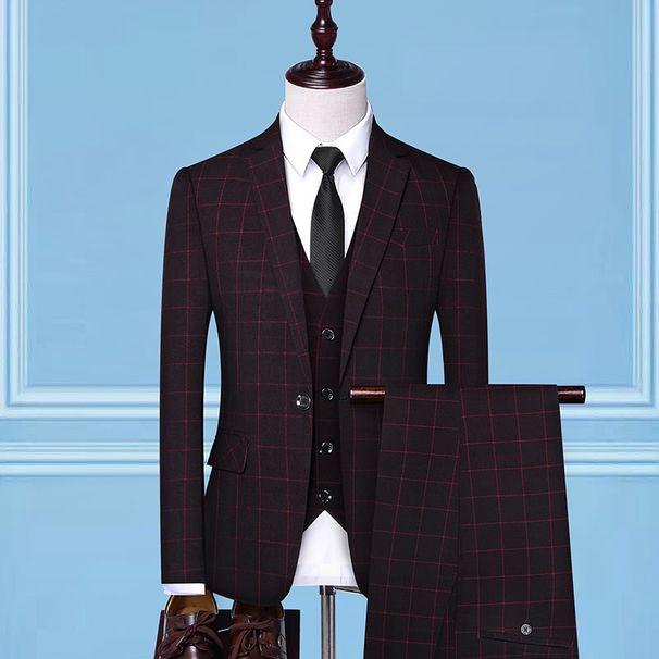 Men's Clothing Autumn And Winter New Men's Suit Trousers Shirt Three Piece Suit Plaid Business Casual_viptrois.com