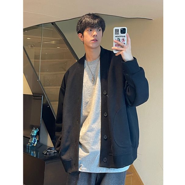 Pure Men's Spring Autumn Versatile Long Sleeve Cardigan Sweatshirt Loose Fit Stylish Lazy Niche Jacket Top_viptrois.com