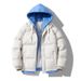 Men's Winter Hooded Puffer Jacket – Two-Tone Layered Cotton Coat With Oversized Hood (Black/Khaki/Green/Klein Blue)_viptrois.com