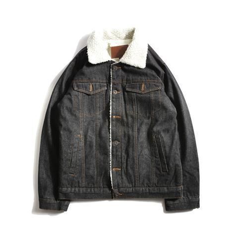 Denim Jacket Autumn And Winter Men's Loose Lamb Wool Jacket Lapel Baseball Jersey Casual Clothes_viptrois.com