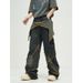 Man's clothing Pentagonal design jeans men vintage big pocket rough edge to do old washed high street tooling wide-leg pants_viptrois.com
