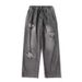 boy Old School Distressed Jeans For Men Summer Ins High Street Trendy Loose Straight European American Hip Hop Pants_viptrois.com