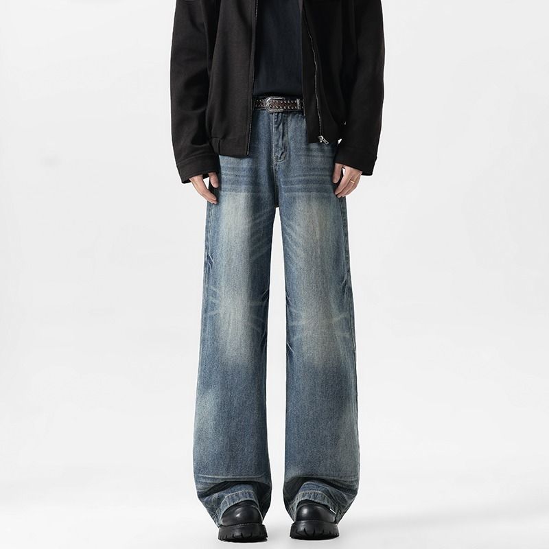 Men's & Women's Vintage High Street Jeans – Relaxed Wide-Leg Denim Pants With Cat Whisker Wash_viptrois.com