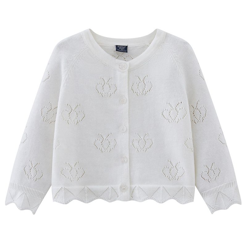 Baby Cotton Cardigan – Soft Breathable Knit Sweater For Toddlers (80-120cm, White/Pink/Yellow, A-Class Safety)_viptrois.com