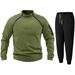Men's Stand Collar Fleece Tracksuit Set - Soft Coral Fleece Zip-Up Jacket & Joggers For Casual & Streetwear (White, Blue, Gray, Olive, Black)_viptrois.com