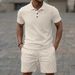 Men's Clothing Jacquard Short Sleeve Shirt & Shorts Lounge Set - Breathable Cotton Blend Outfit Casual Wear (Black/Khaki/Sky Blue/Gray/White, S-XXXL)_viptrois.com