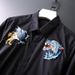 Men's Handmade Embroidered Wolf Head Long Sleeve Shirt Slim Fit Trendy Youth Cotton Blend Casual Shirt Black White Striped_viptrois.com