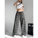 Men's Clothing European And American Women's Clothing Independent Website Casual Pants Stretch Waist Leaf Print Wide Leg Trousers_viptrois.com