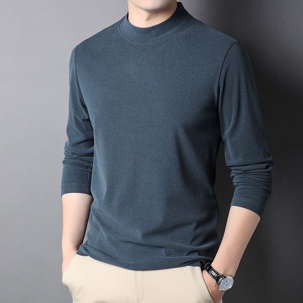 Long Sleeve T-Shirt For Men, Half Turtleneck, Inner Layer Base Shirt, 2024 Spring And Autumn Casual Men's Clothing,_viptrois.com