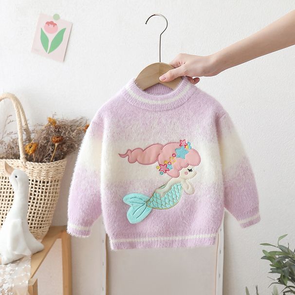 "Mermaid-Themed Velvet Knit Sweater For Girls – Soft Round Neck Winter & Autumn Layering Piece"_viptrois.com
