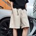 Men's Linen Casual Shorts Mid Length Solid Color Breathable Thin Cotton Cargo Pants Loose Straight Leg Trendy Summer Bottoms_viptrois.com