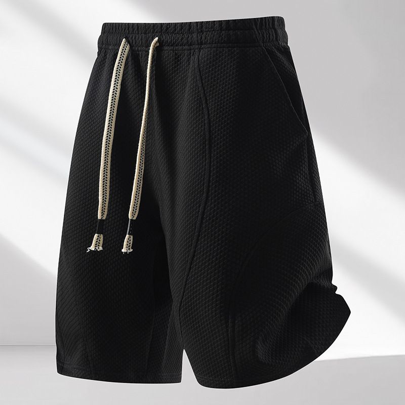 Summer Casual Men's Loose Fit Breathable Drawstring Five Point Pants Trendy Versatile Sporty Straight Leg mid Length Shorts_viptrois.com