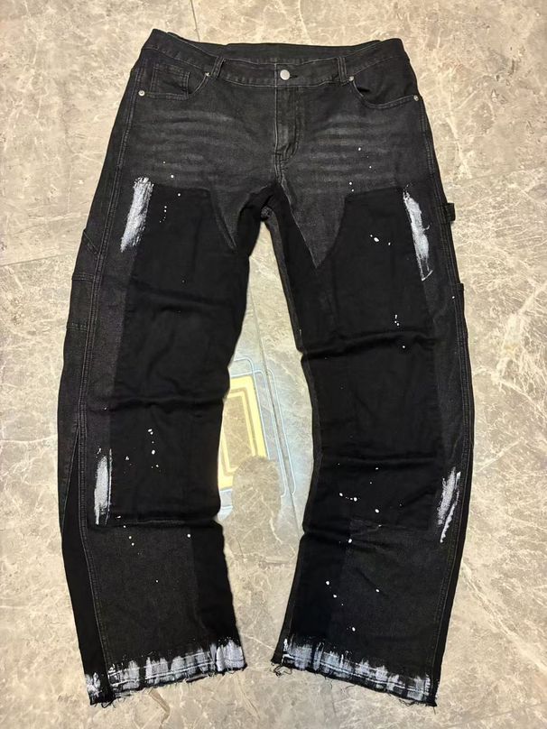 Men's Clothing Men's Denim Cargo Pants, European And American Fashion, Popular On Instagram Style, Stretch Patch Denim Layered Flared Pants 02_viptrois.com