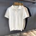 Men's Khaki V Neck Shirt Hollowed Out Ice Silk Knit Short Sleeve Turn Down Collar Summer Top Mature Style T-Shirt_viptrois.com