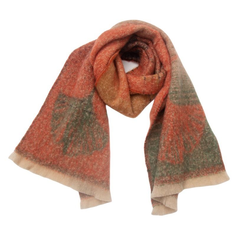 Unisex Autumn winter loop yarn short beard jacquard ginkgo leaf scarf shawl_viptrois.com
