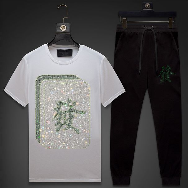 Men's Clothing new trend suits hot diamond fortune leisure fashion rogue high end short sleeved T shirts men's long pants_viptrois.com