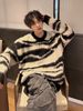 Pure Mohair Color-Block Striped Sweater For Men 2025 Autumn Winter New Loose Lazy Style High-End Knitted Cardigan_viptrois.com