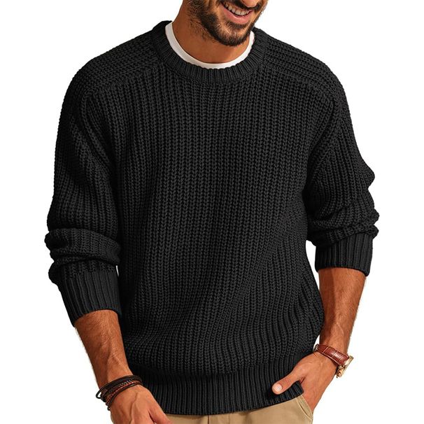 Men's Casual Knit Sweater – Soft Acrylic Round-Neck Pullover With Ribbed Hem (S-3XL, 4 Colors) | British-Inspired Loose Fit Long Sleeve Top_viptrois.com