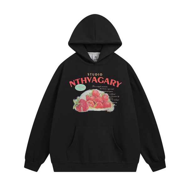 Strawberry Print Hooded Sweatshirt American Style Trendy Brand Men's Loose Casual Pullover Long Sleeve Autumn Winter_viptrois.com