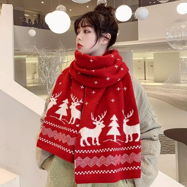 Christmas Scarf For Women - Extra Long & Warm Knitted Scarf With Festive Snowflakes, Bells & Santa Claus, Soft Faux Fur Winter Scarf_viptrois.com