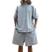Summer Casual Retro Men's Suit Two Piece Set With Loose Short Sleeve T-Shirt And Shorts In Solid Color Style_viptrois.com