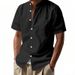 Men's Linen Shirt Short Sleeve, Casual Solid Color Stand Collar Open Front Shirt, Lightweight Breathable Summer Beach Shirt_viptrois.com