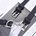 Combination black casual decoration jeans full hole eyelets paired with zero wallet waist bag belt_viptrois.com