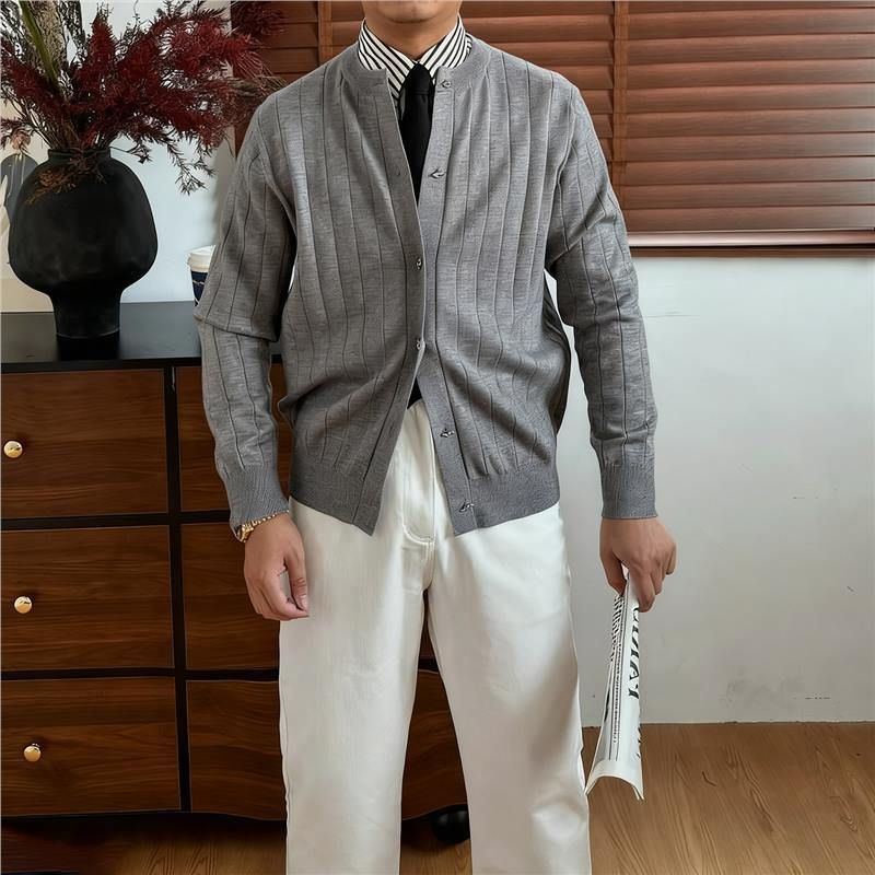 Pure 2025 Autumn Winter Premium Knitted Vintage Elegant Gentleman Old Money Slightly Loose Sweater Cardigan Jacket For Men_viptrois.com