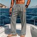 Men's Casual Elastic Waist Pants - Straight Leg Breathable Trousers For Outdoor & Beach Vacation | Comfortable Lightweight Travel Pants_viptrois.com