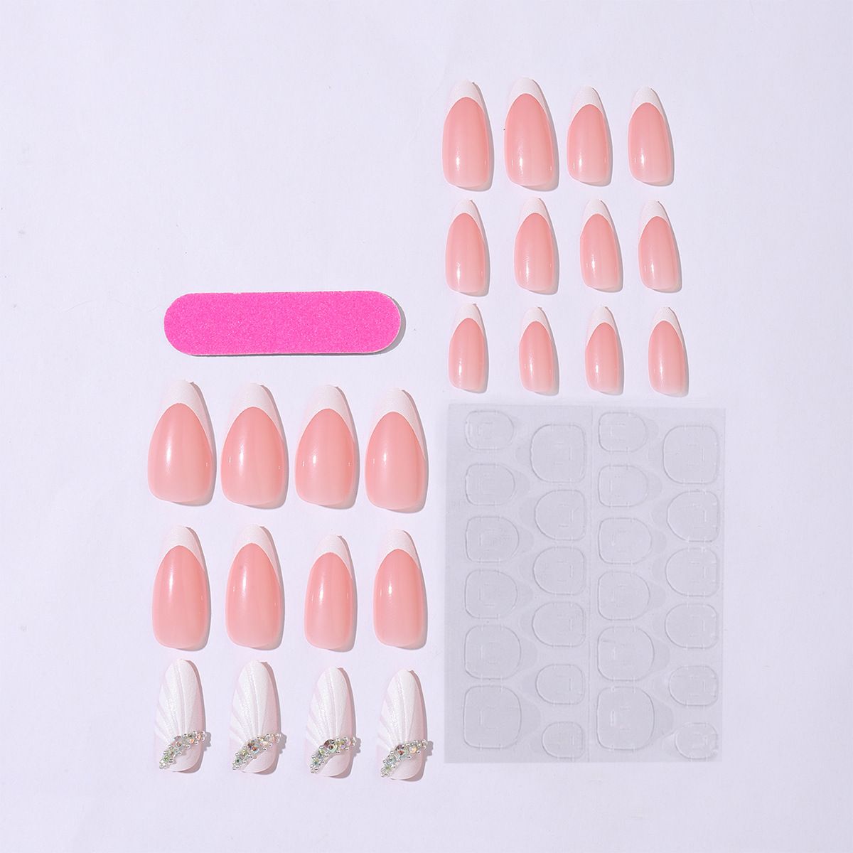 Wear High End Nails Ins Style French Almond Nails Shell Nail Art Pieces Detachable Nail Pieces 24 Pieces_viptrois.com