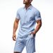Men's Linen Suit Set Summer Casual Breathable Two Piece Polo Shirt Set Loose Fit_viptrois.com