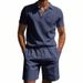 Men's Linen Polo Shirt & Shorts Set - Breathable Summer Outfit, Loose Fit Casual Short Sleeve Suit_viptrois.com