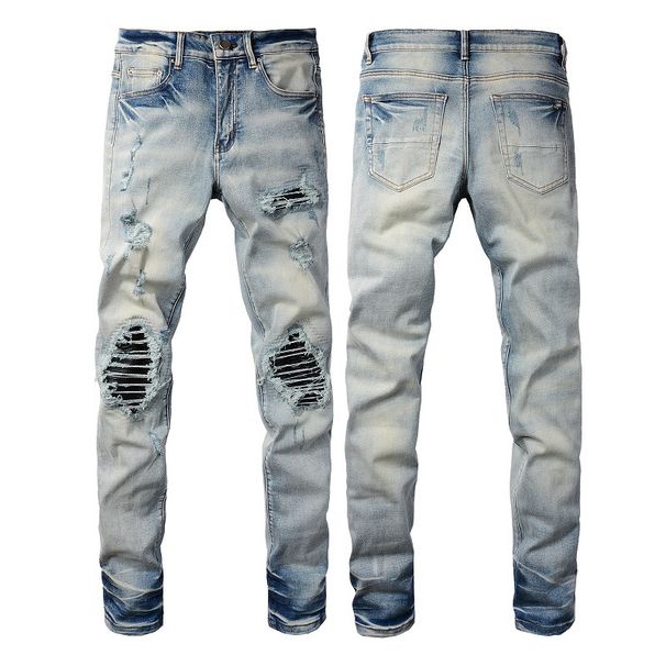 Men's Clothing Men's High Street Fashion Brand Men's Jeans Men's Ripped Jeans Patch Jeans Trendy Slim Fit Skinny Pants_viptrois.com