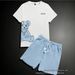 Men's American Style Trendy Cartoon Print Summer Sportswear Set Short Sleeved Casual Two Piece Street Style Couple Outfit_viptrois.com