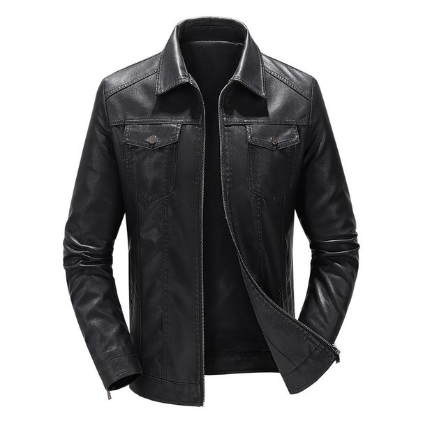 Men's New Spring And Autumn Winter Korean Version Slim Fit Trend With Thick Velvet Motorcycle Men's Leather Jacket_viptrois.com