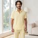 Men's Multi-Color Striped Casual Suit Lightweight Breathable Collared Cardigan & Straight Leg Elastic Waist Trousers Summer Fashion Set_viptrois.com
