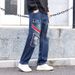 "Men's Distressed Wide-Leg Denim Pants – Fleece-Lined, Loose Fit, Patchwork Design (Blue/Black, Sizes 28-38)"_viptrois.com
