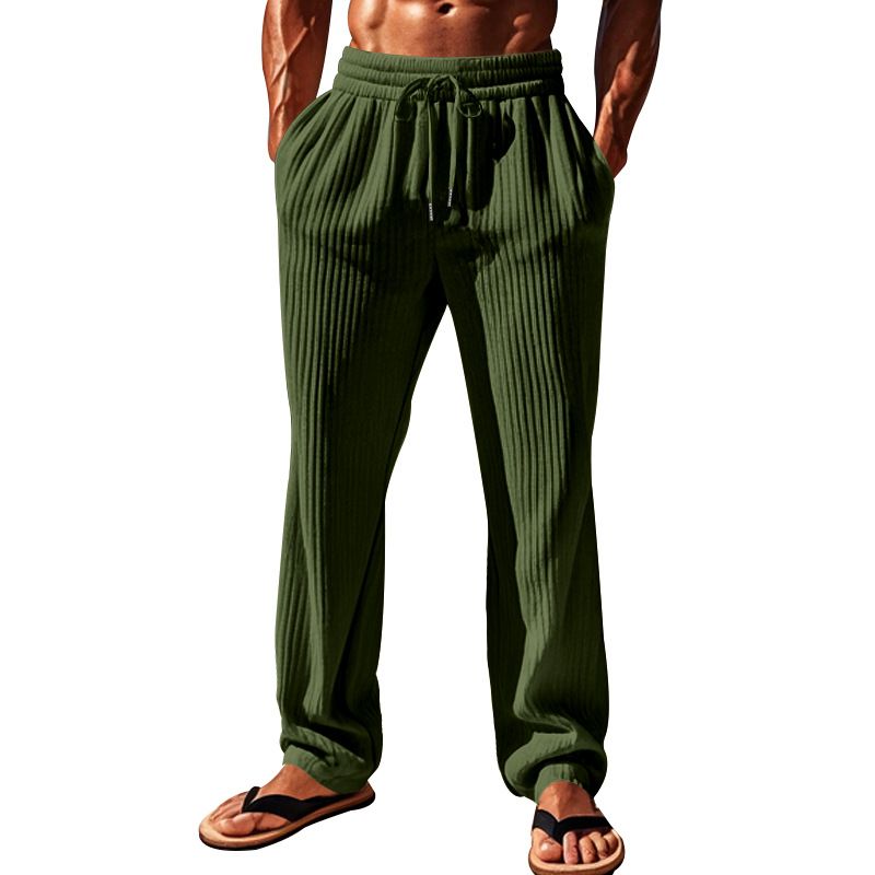 Men's Casual Long Pants Loose Straight Leg With Vertical Stripes Mid High Waist Wide Leg_viptrois.com